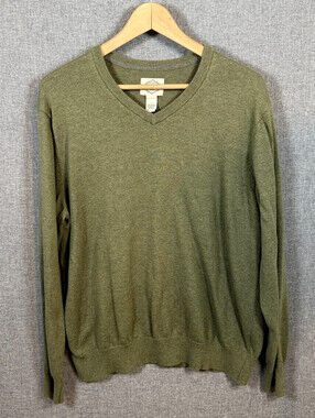St. John's Bay V-Neck Sweater Mens L Olive Green Cotton Blend Lightweight Knit